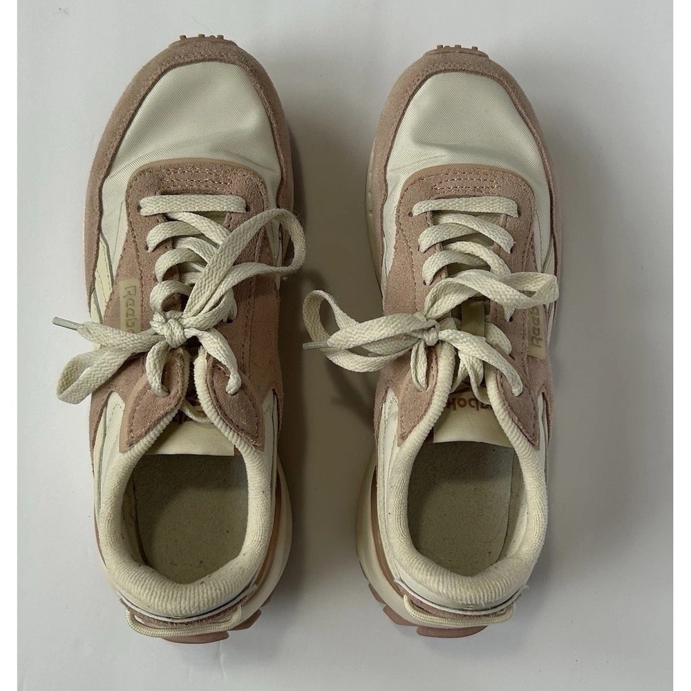 Reebok Women's Forte Racer Lifestyle Sneakers Cream Pink Low Top Lace up Size 7